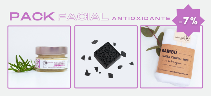 PACK FACIAL ANTIOXIDANTE JABON CARBON ACTIVADO TOALLA BAMBU CREMA ORGANICO